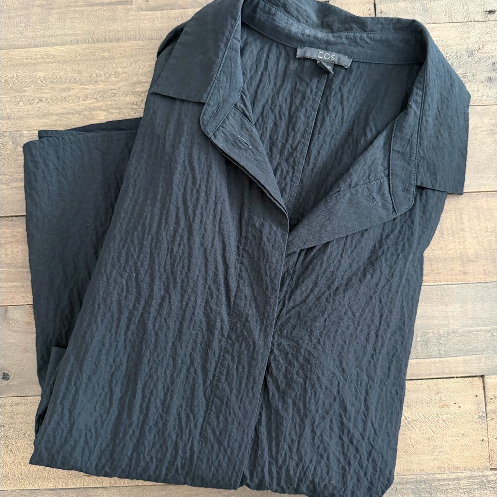 COS Black Short Sleeve Button Down Crinkle Shirt